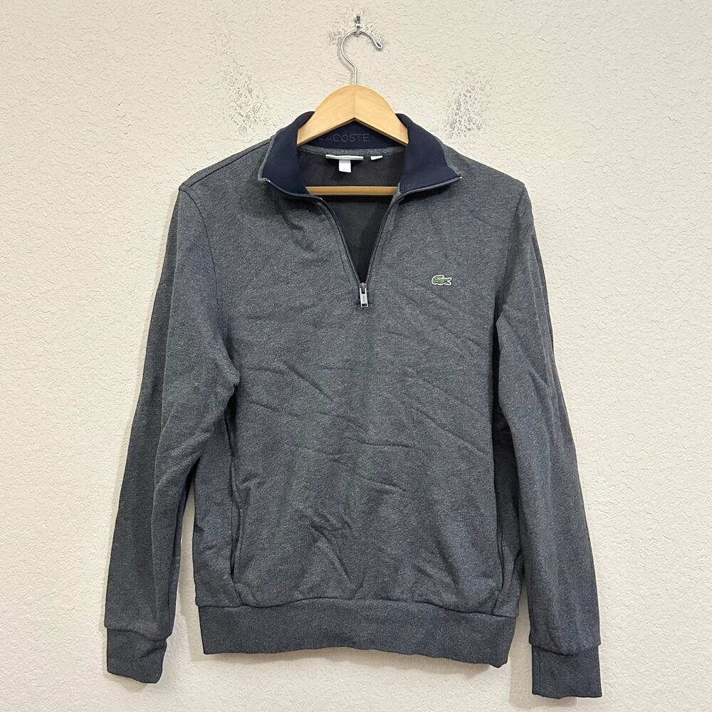 LACOSTE Half Zip Pullover Gray Lightweight Interlock Sports Sweatshirt